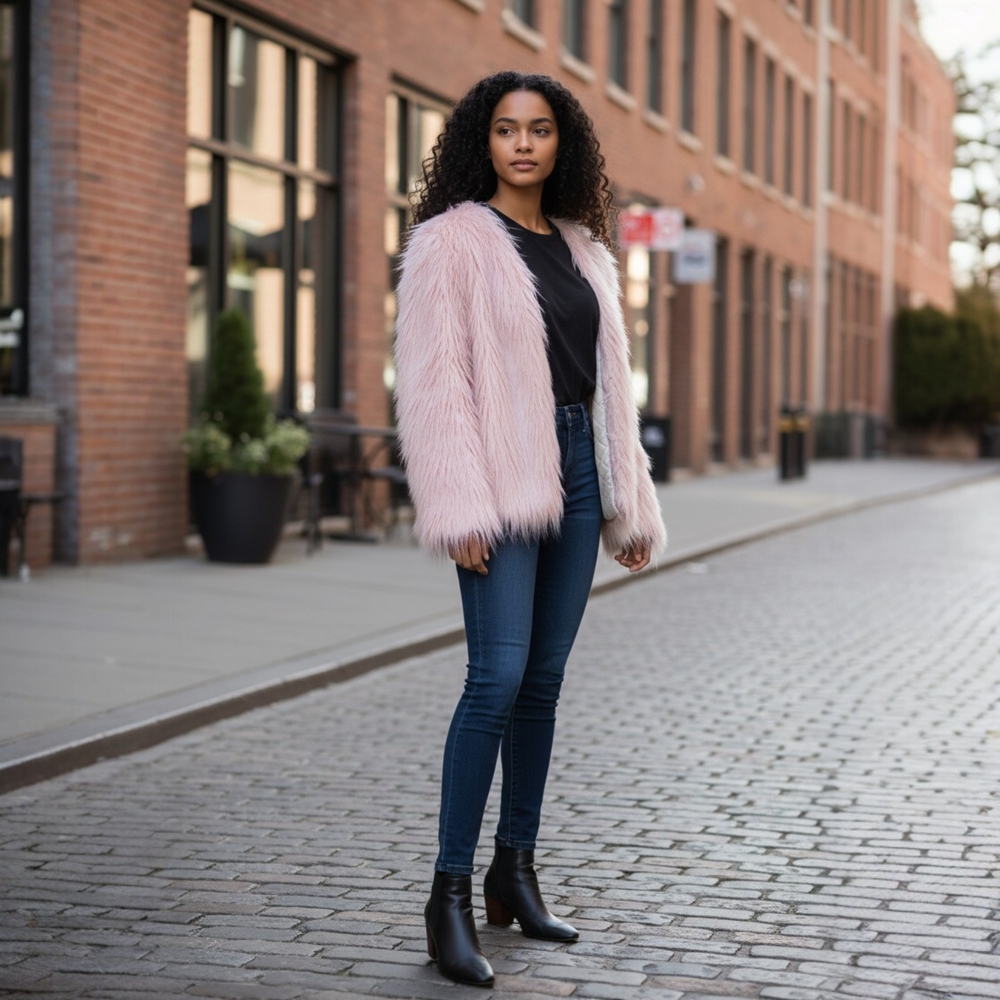 SALE: LANSHIFEI Shaggy Faux Creamy Pink Women's Coat in Size M
